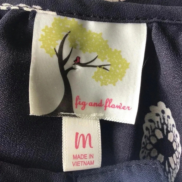 Anthro Fig & Flower button front tunic peasant blouse black paisley Size M - Picture 6 of 9